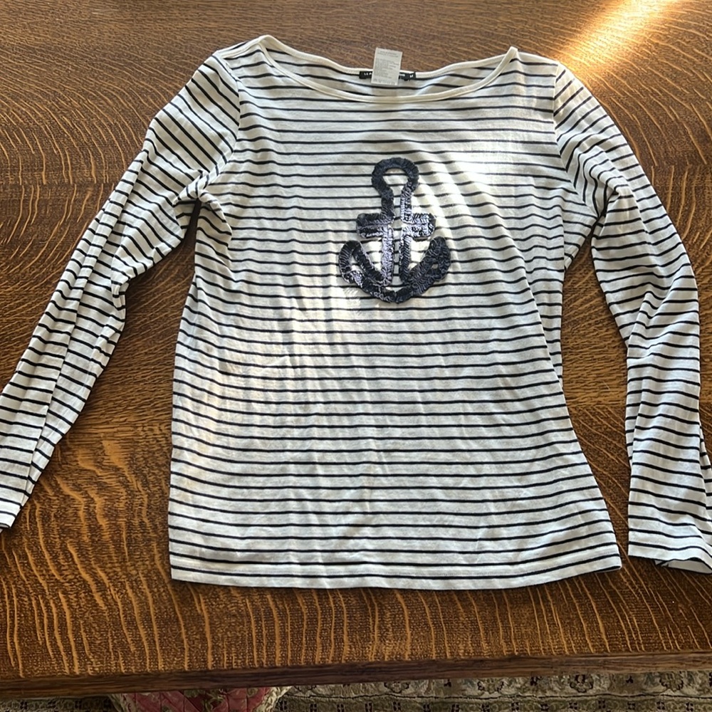 Anchor navy and white long sleeve women's shirt in medium